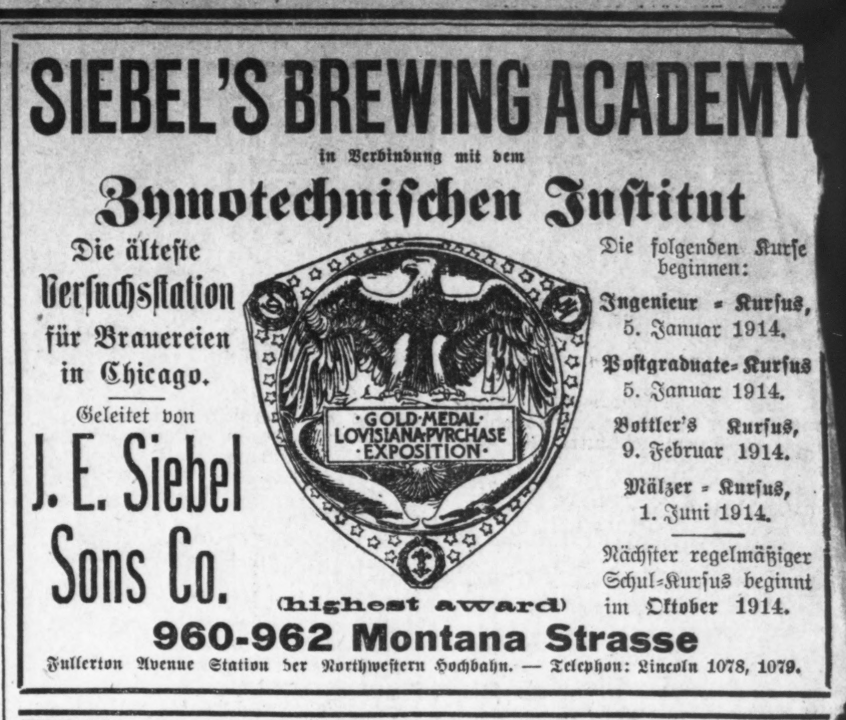Zymotechnic Institute and Siebel's Brewing Academy, Chicago
