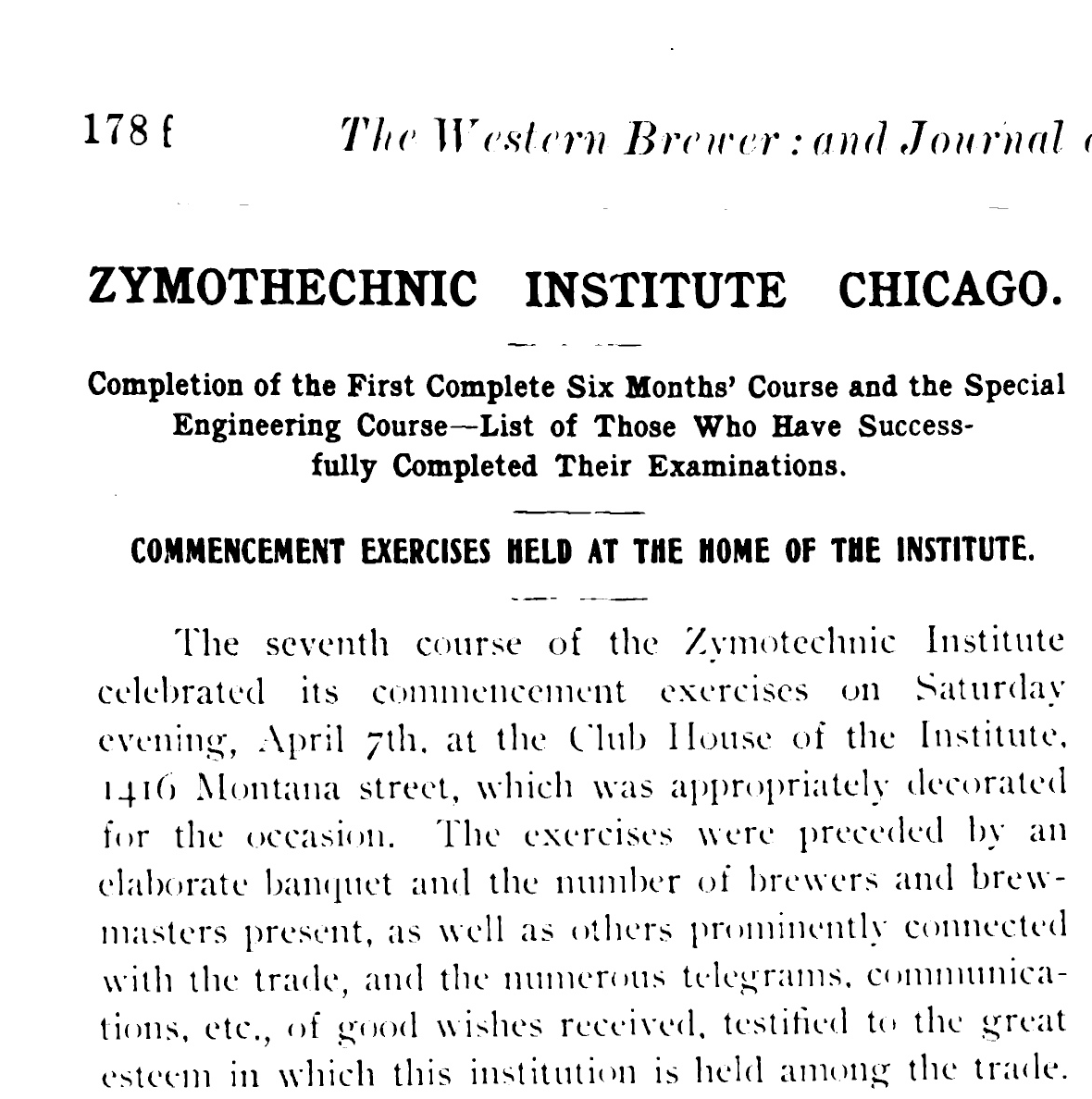 Zymotechnic Institute and Siebel's Brewing Academy, Chicago