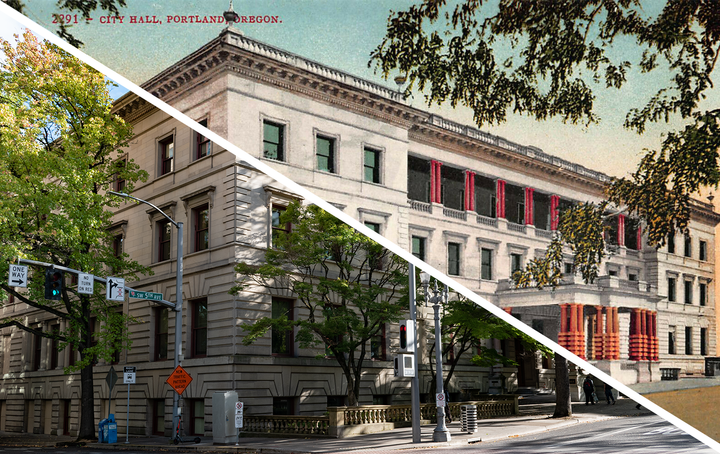 Merged image of the postcard and photo